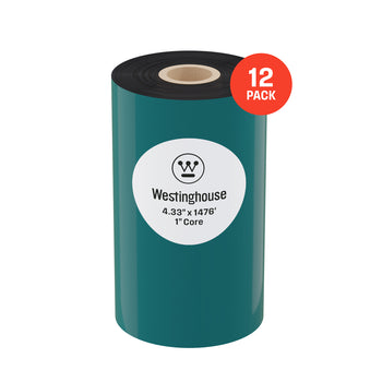 Thermal Transfer Ribbon, Black, 12 Rolls, 1 Inch Core, 4.33