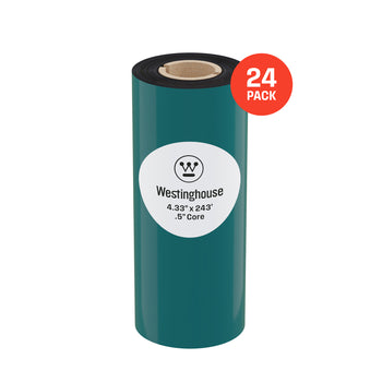 Thermal Transfer Ribbon, Black, 24 Rolls, 0.5 Inch Core, 4.33